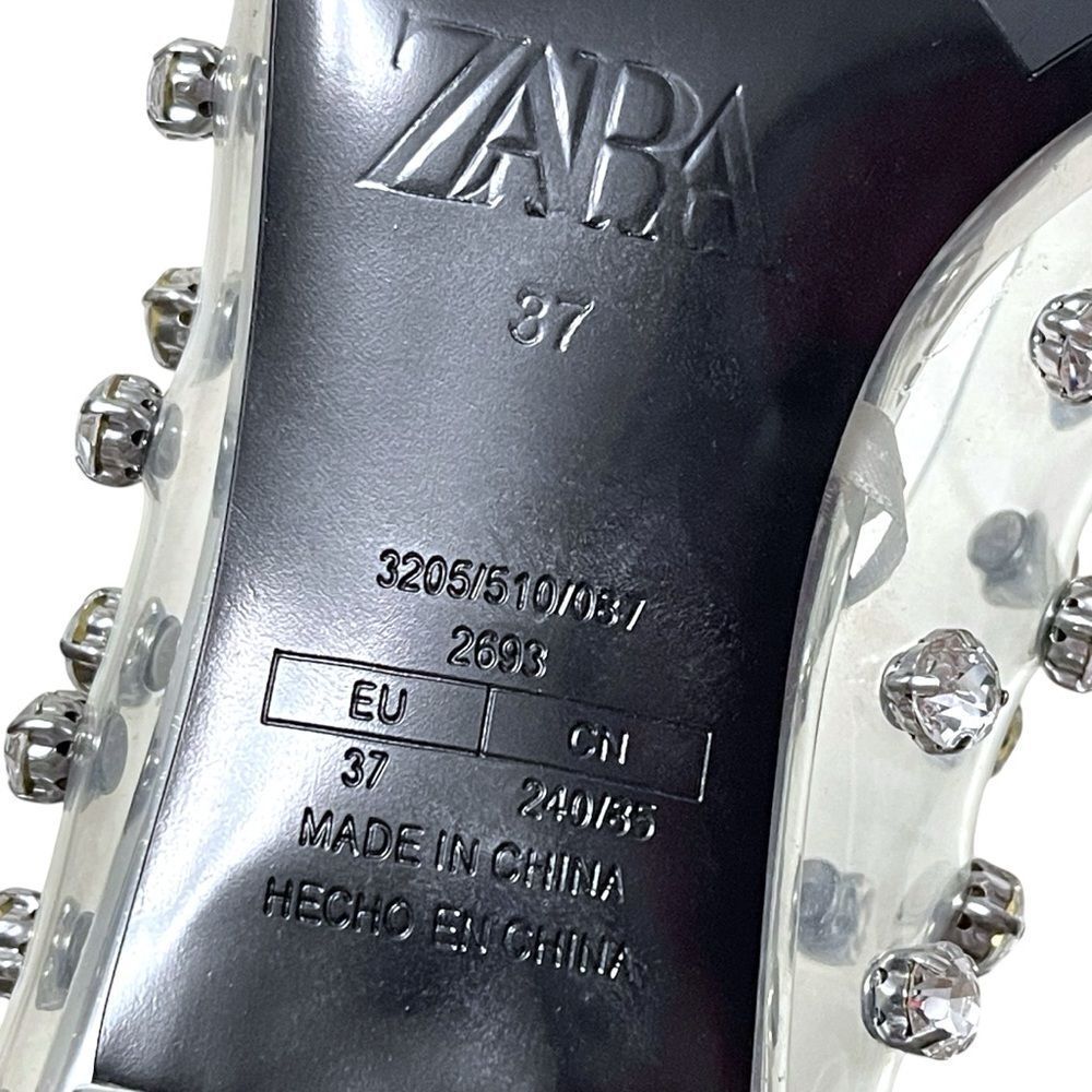 NWT ZARA Clear Vinyl Rhinestone Embellishments Pointed Toe Kitten Heels 37 - Picture 9 of 12